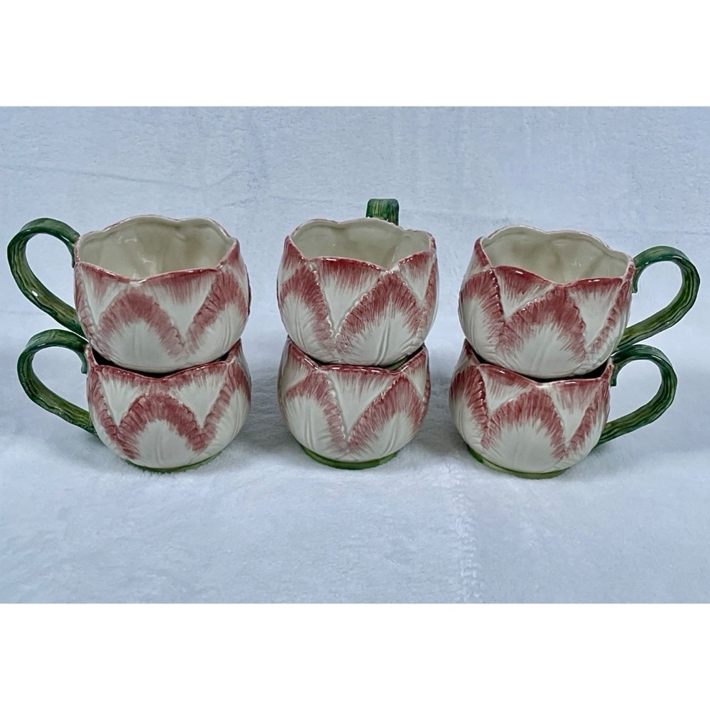 SET OF 6 Vtg Fitz & Floyd TULIP GARDEN Ironstone Teacups Floral Spring Japan